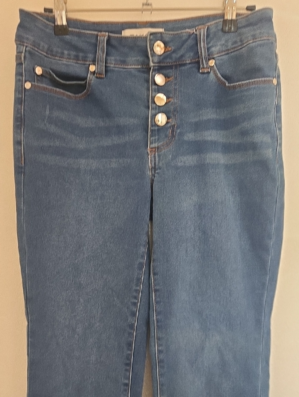 Tahari Women's Skinny Flair Jeans in Blue Denim with Button-Fly